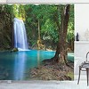 Waterfall Asia Thailand Jungle Tropic Print Shower CurtainTropical Bathroom Decor for Women & Nature Lovers