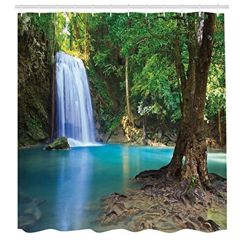 Waterfall Asia Thailand Jungle Tropic Print Shower CurtainTropical Bathroom Decor for Women & Nature Lovers