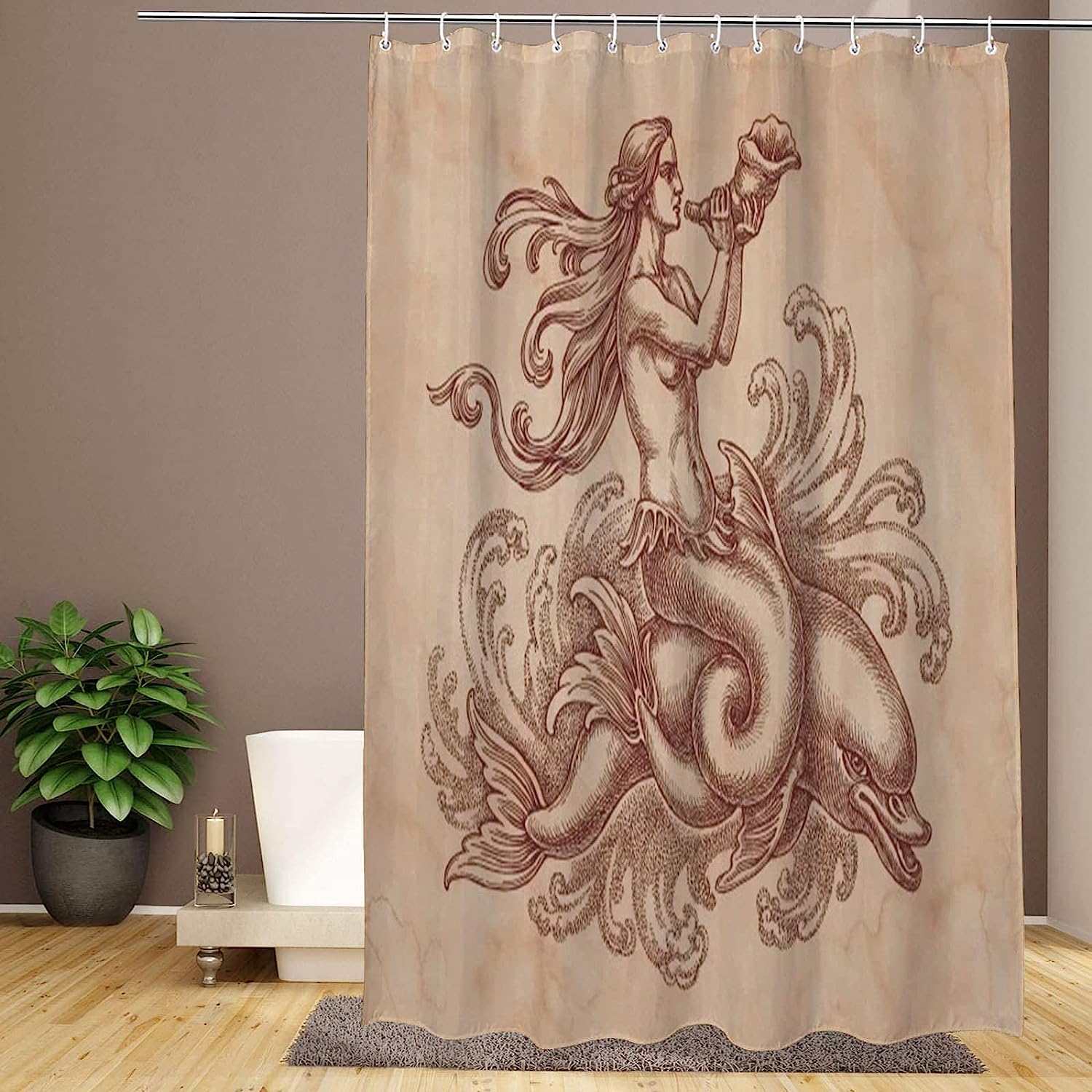 Waterfall Autumn Forest Leaf Shower Curtain, Decorative Bathroom Curtain with Nature Theme and VISALUNA Keyword