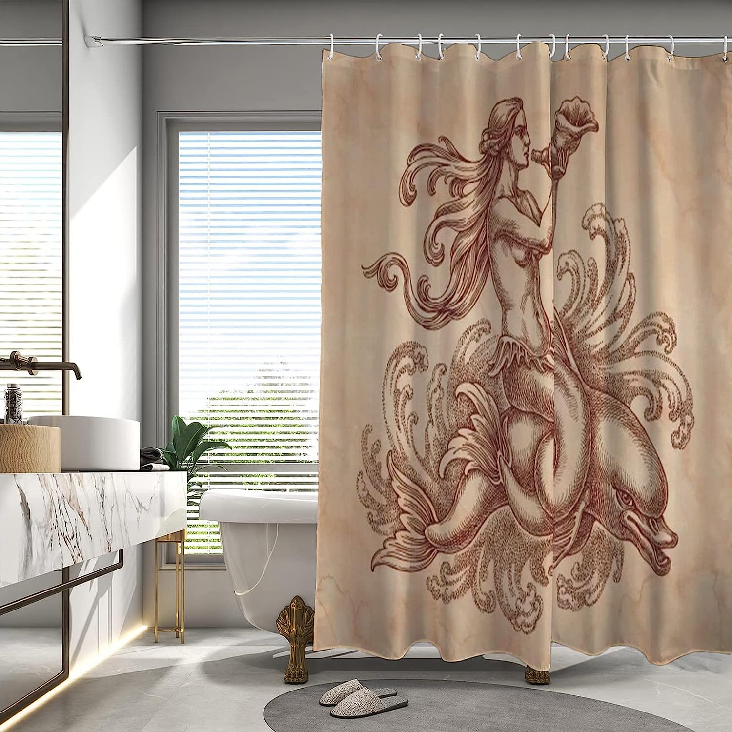 Waterfall Autumn Forest Leaf Shower Curtain, Decorative Bathroom Curtain with Nature Theme and VISALUNA Keyword