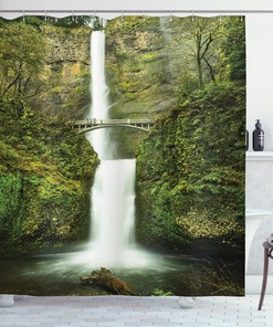 Waterfall Bridge Hobbit Printed Shower Curtain With Scenic Beauty
