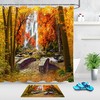 Waterfall Bridge Shower Curtain - Autumn Forest Trees River Design