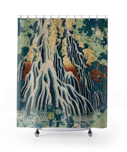 Waterfall Decor Japanese Woodblock Shower Curtain with Hokusai Art for Asian Bathroom Decor
