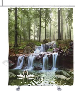 Waterfall Forest Lake Landscape Swan Shower Curtain