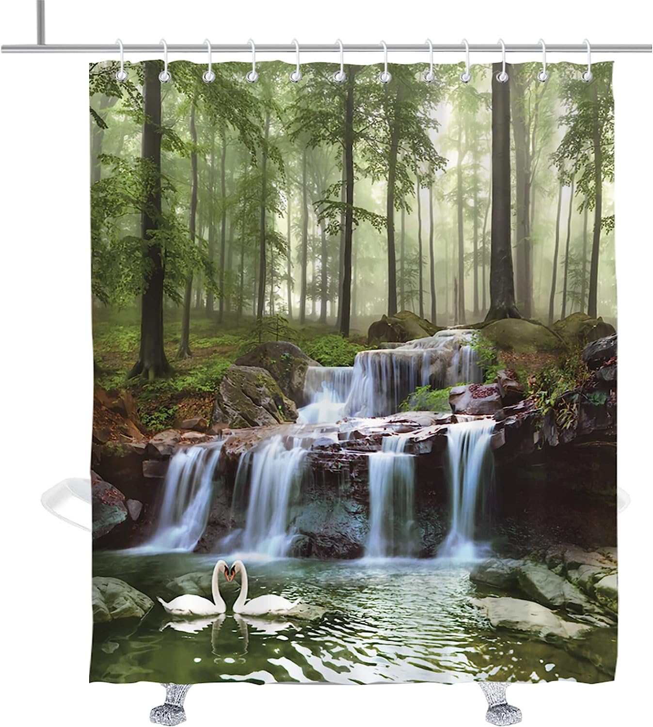 Waterfall Forest Lake Landscape Swan Shower Curtain