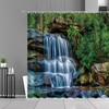 Waterfall Forest Landscape Shower Curtain with Green Natural Scenery - Waterproof Bathroom Decor