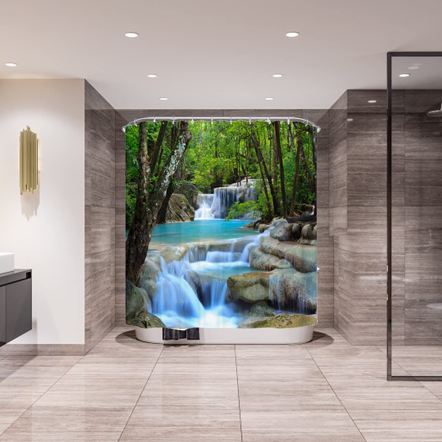 Waterfall Forest Shower Curtain Fabric Waterproof Heavy Duty