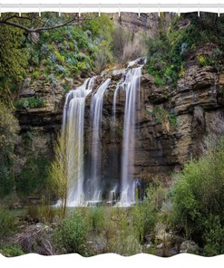 Waterfall Forest Sicily Print Shower Curtain for a Mesmerizing and Nature-inspired Bathroom Atmosphere