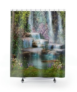 Waterfall Garden Shower Curtain - Add a touch of nature to your bathroom with this garden-themed shower curtain.