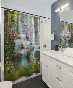 Waterfall Garden Shower Curtain - Add a touch of nature to your bathroom with this garden-themed shower curtain.