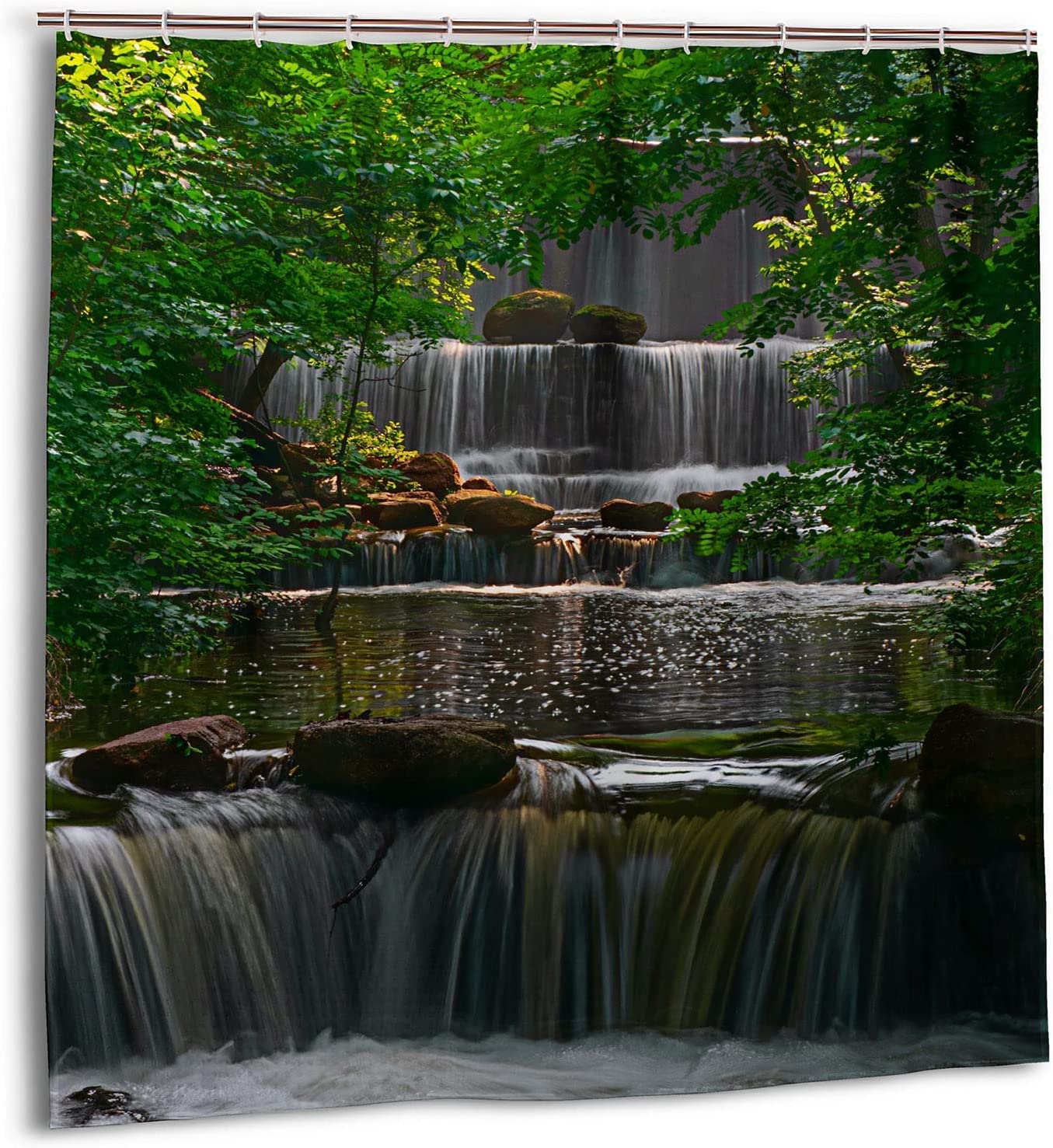 Waterfall Jungle Shower Curtain, Tropical Landscape Forest Bathroom Decor