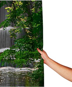 Waterfall Jungle Shower Curtain, Tropical Landscape Forest Bathroom Decor