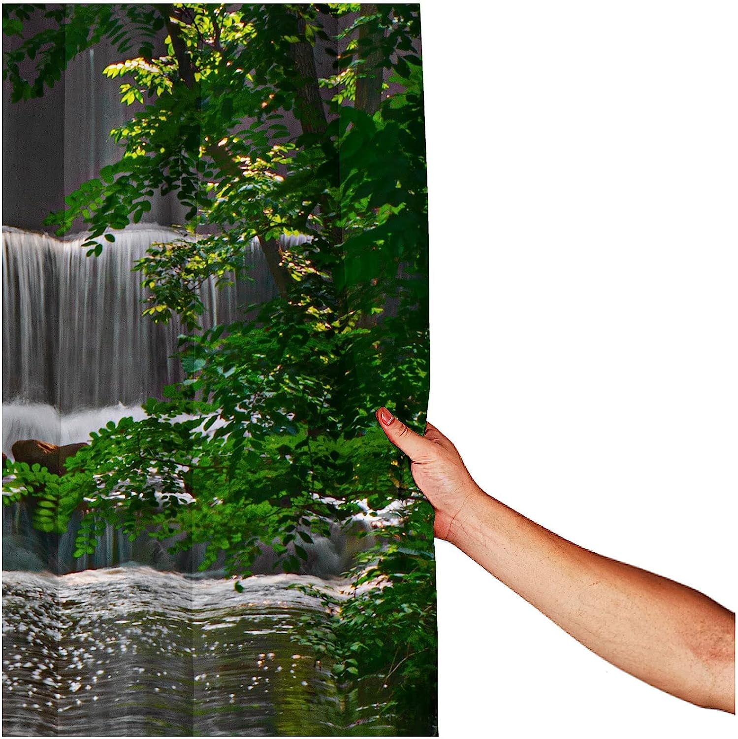 Waterfall Jungle Shower Curtain, Tropical Landscape Forest Bathroom Decor
