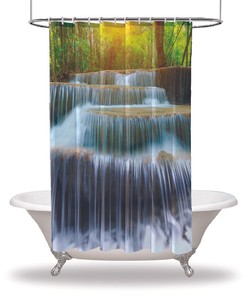 Waterfall Landscape Printed Waterproof Shower Curtain for Natural Bathroom Decor