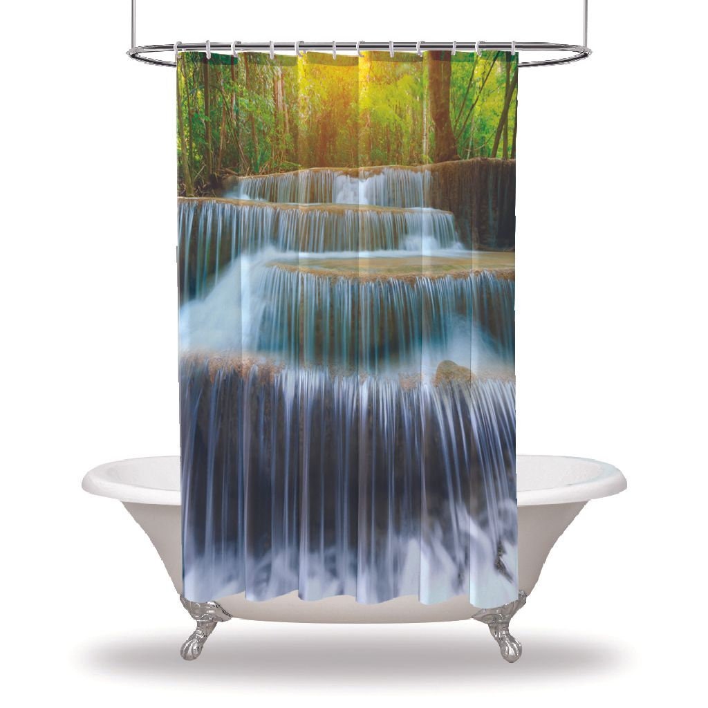 Waterfall Landscape Printed Waterproof Shower Curtain for Natural Bathroom Decor