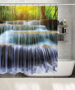 Waterfall Landscape Printed Waterproof Shower Curtain for Natural Bathroom Decor