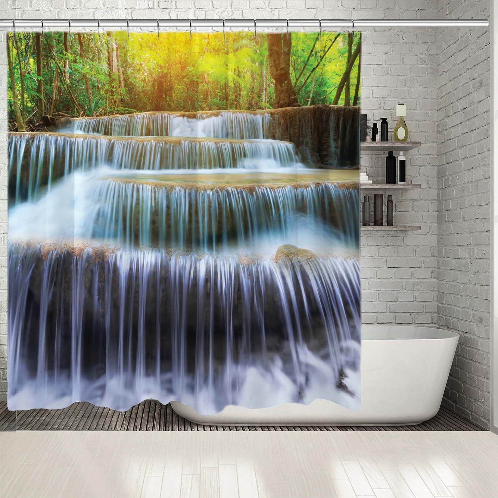 Waterfall Landscape Printed Waterproof Shower Curtain for Natural Bathroom Decor