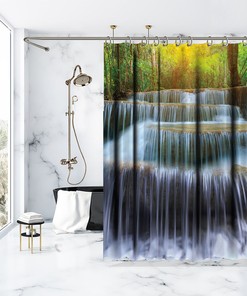 Waterfall Landscape Printed Waterproof Shower Curtain for Natural Bathroom Decor