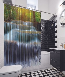 Waterfall Landscape Printed Waterproof Shower Curtain for Natural Bathroom Decor
