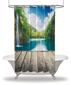 Waterfall Landscape Printed Waterproof Shower Curtain for Peaceful Bathroom Decor