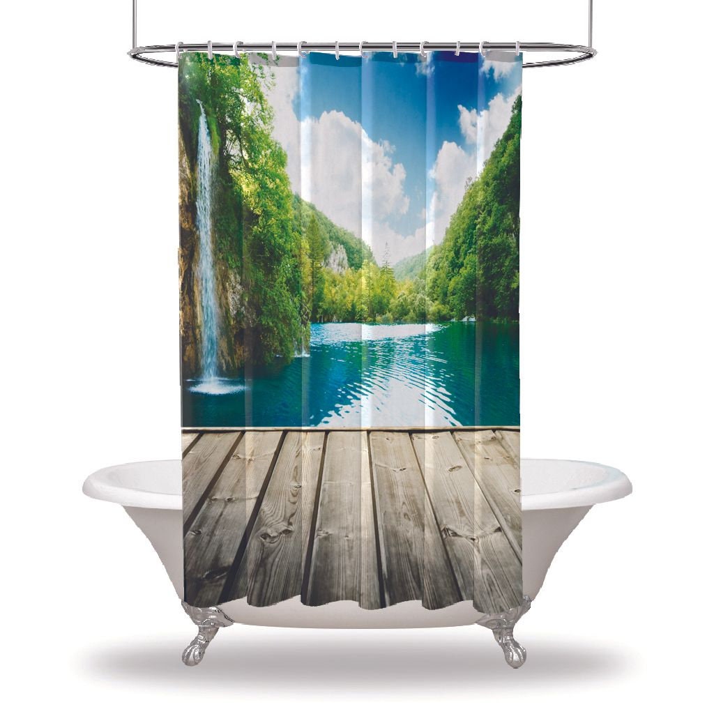 Waterfall Landscape Printed Waterproof Shower Curtain for Peaceful Bathroom Decor