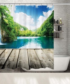 Waterfall Landscape Printed Waterproof Shower Curtain for Peaceful Bathroom Decor