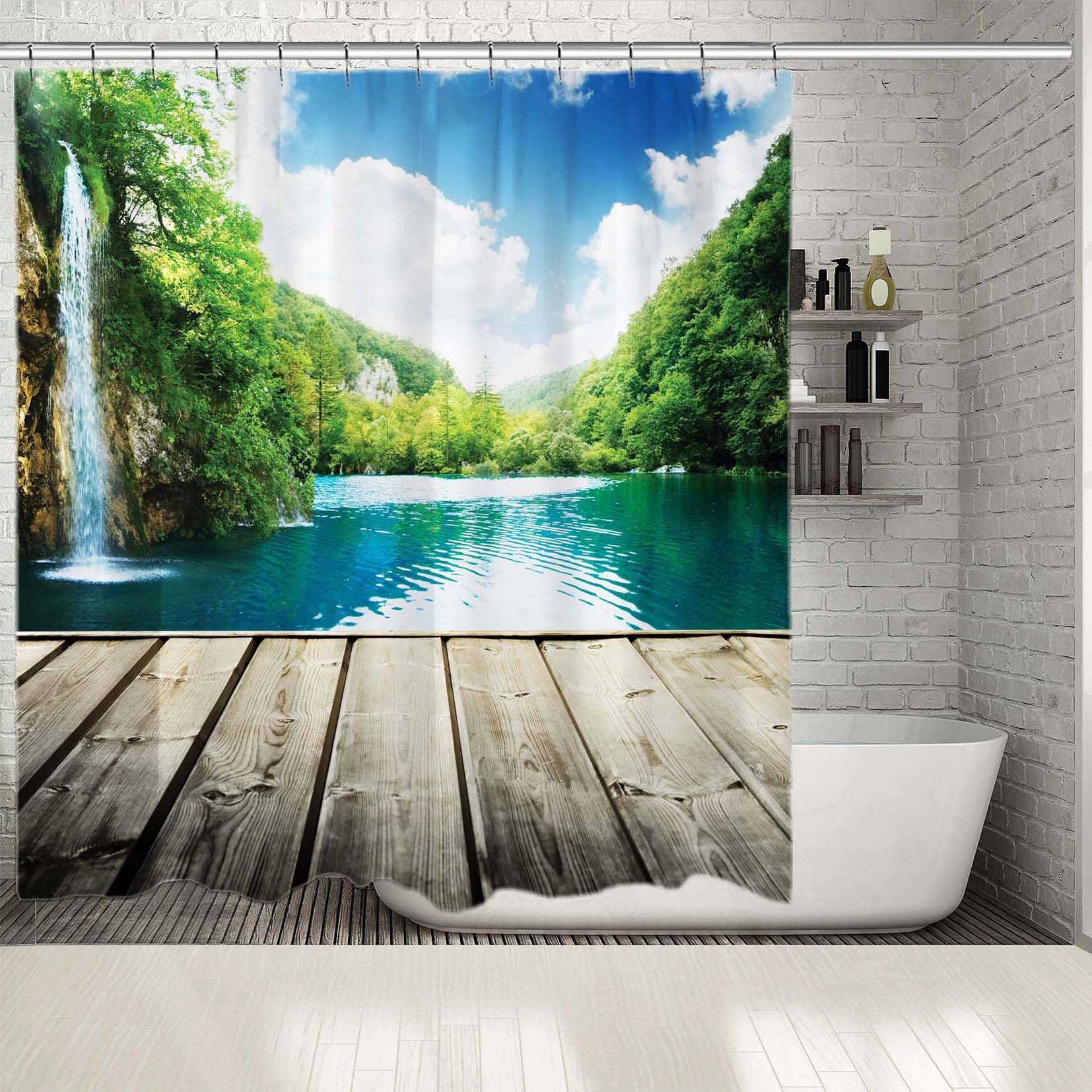Waterfall Landscape Printed Waterproof Shower Curtain for Peaceful Bathroom Decor