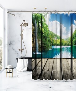 Waterfall Landscape Printed Waterproof Shower Curtain for Peaceful Bathroom Decor