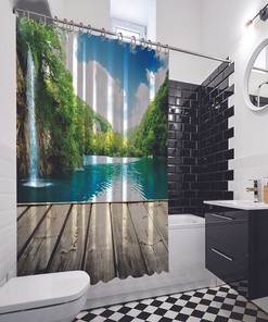 Waterfall Landscape Printed Waterproof Shower Curtain for Peaceful Bathroom Decor