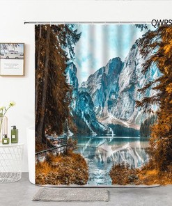 Waterfall Landscape Shower Curtain For Serene Green Forest Bathroom Decor