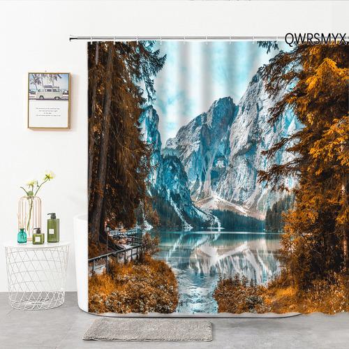 Waterfall Landscape Shower Curtain For Serene Green Forest Bathroom Decor