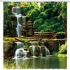 Waterfall Landscape Shower Curtain Green Leaves Natural Scenery Water Falls Stone Bathroom