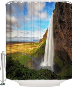 Waterfall Landscape Sky Shower Curtain For A Serene Bathroom Ambience.