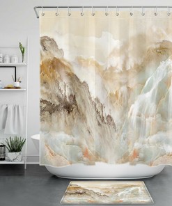 Waterfall Marble Texture Shower Curtain For Modern Bathroom Decor