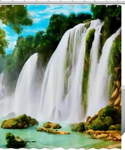 Waterfall Painting Shower Curtain to Bring the Serenity of Mountains into Your Bathroom