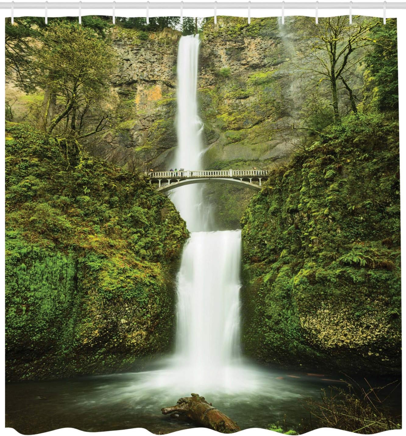 Waterfall Path Shower Curtain | Bare Life Trees & Greenery Nature Image | Cloth Fabric Bathroom Decor (Green) - Image 2