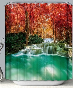 Waterfall Print Colorful Shower Curtain Fabric For A Tranquil Bathroom Atmosphere