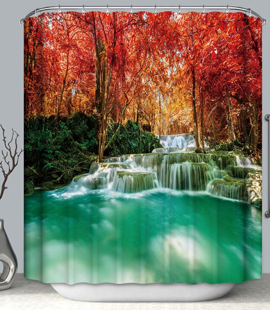 Waterfall Print Colorful Shower Curtain Fabric For A Tranquil Bathroom Atmosphere