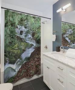 Waterfall Print Shower CurtainSerene Bathroom Decor for Women & Nature Lovers