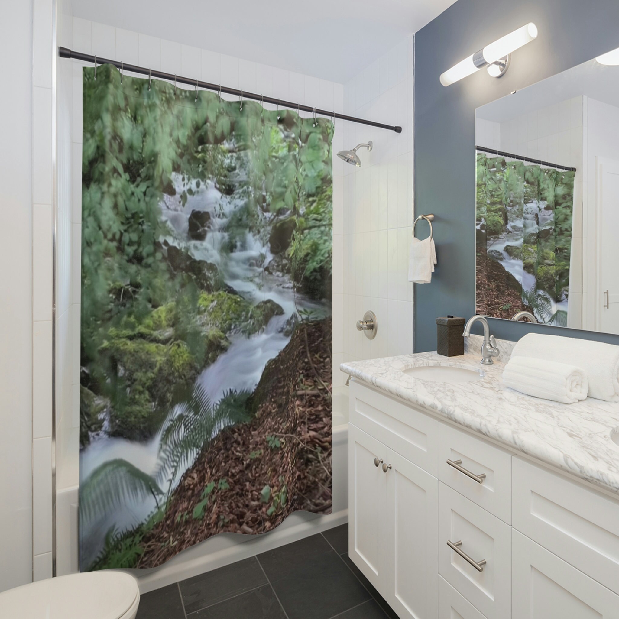 Waterfall Print Shower CurtainSerene Bathroom Decor for Women & Nature Lovers