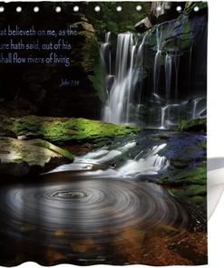Waterfall Quotes Nature Landscape Shower Curtain With Cloth Fabric For Bathroom Decor And Waterproof Washable Technology