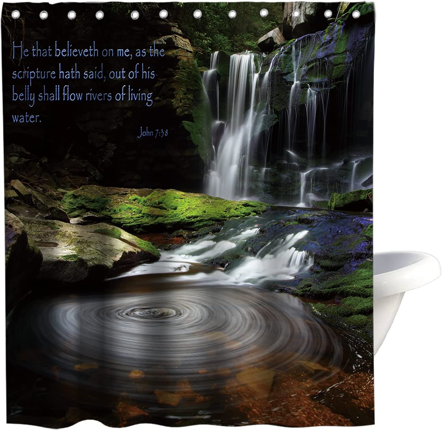 Waterfall Quotes Nature Landscape Shower Curtain With Cloth Fabric For Bathroom Decor And Waterproof Washable Technology