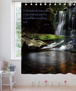 Waterfall Quotes Nature Landscape Shower Curtain With Cloth Fabric For Bathroom Decor And Waterproof Washable Technology