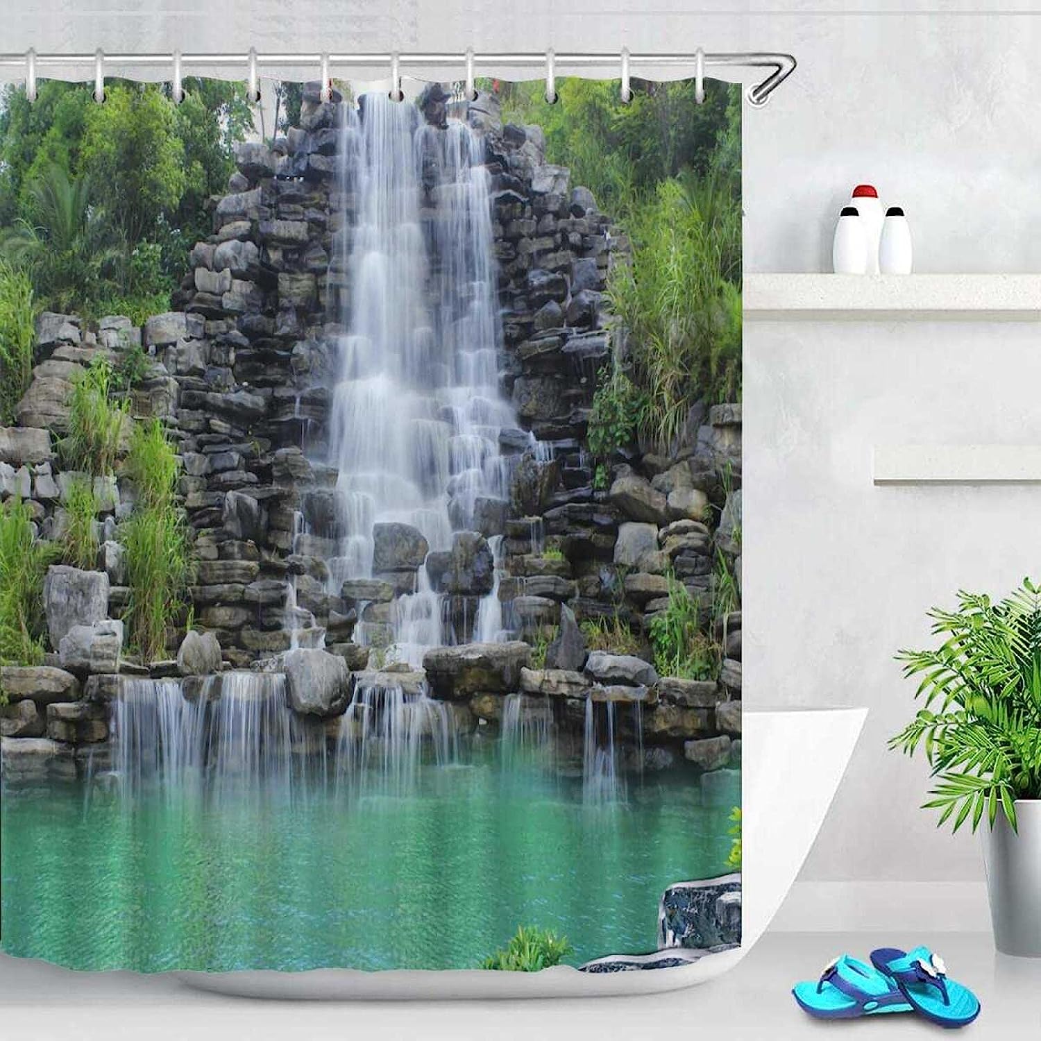 Waterfall Scenery Bathroom Curtain Printing Shower Curtain - Washable Fabrics Home Decor Screen