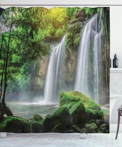 Waterfall Scenery Shower Curtain For Nature Bathroom Decor