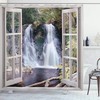 Waterfall Shower Curtain, National Park Panoramic Print, Cloth Fabric Bathroom Decor, Brown And Green