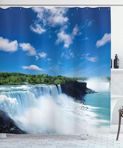 Waterfall Shower Curtain, Niagara Waterfall Photographic Print, Cloth Fabric Bathroom Decor, Blue And Green