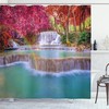 Waterfall Shower Curtain, Rainforest In Vietnam With Orange Trees Print, Cloth Fabric Bathroom Decor, Blue