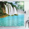 Waterfall Shower Curtain, Tropical Ban Gioc-Detian Cascade Print, Cloth Fabric Bathroom Decor, Turquoise And White