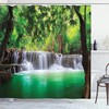 Waterfall Shower Curtain, Tropical Forest In Thailand Print, Cloth Fabric Bathroom Decor, Green And Brown